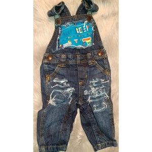 Boys distressed overalls